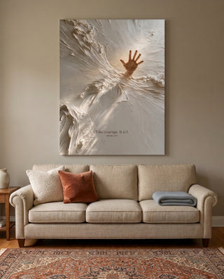 Take Courage canvas print displayed above a sofa