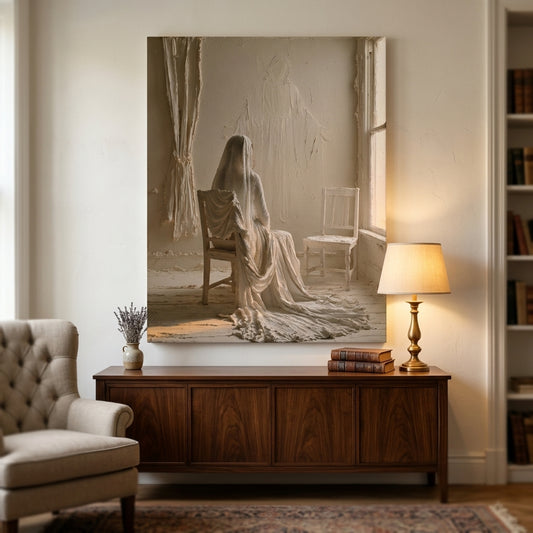 Never Alone canvas print hanging on a wall