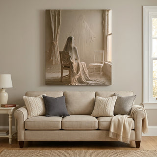 Never Alone canvas print displayed above a sofa