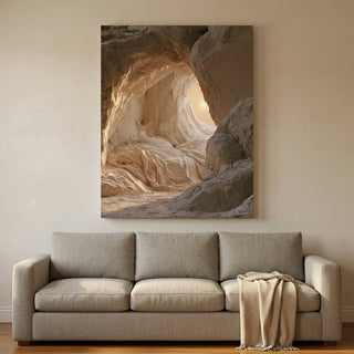 The Lamb at Rest canvas print displayed above a sofa